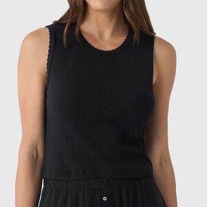 Leset Pointelle Sleeveless Crew in Black- XS
